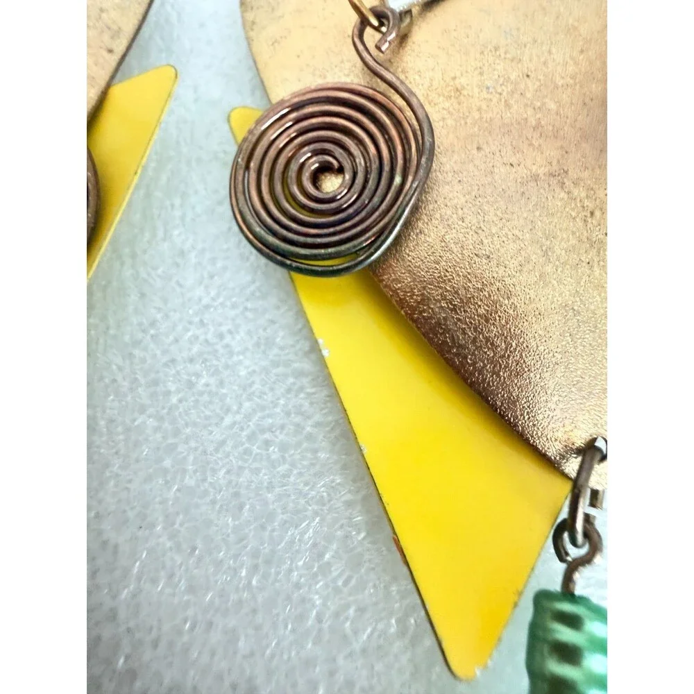 Vintage 1980s Memphis Style Geometric Mixed Metal Dangle Earrings 5 Inch Stateme